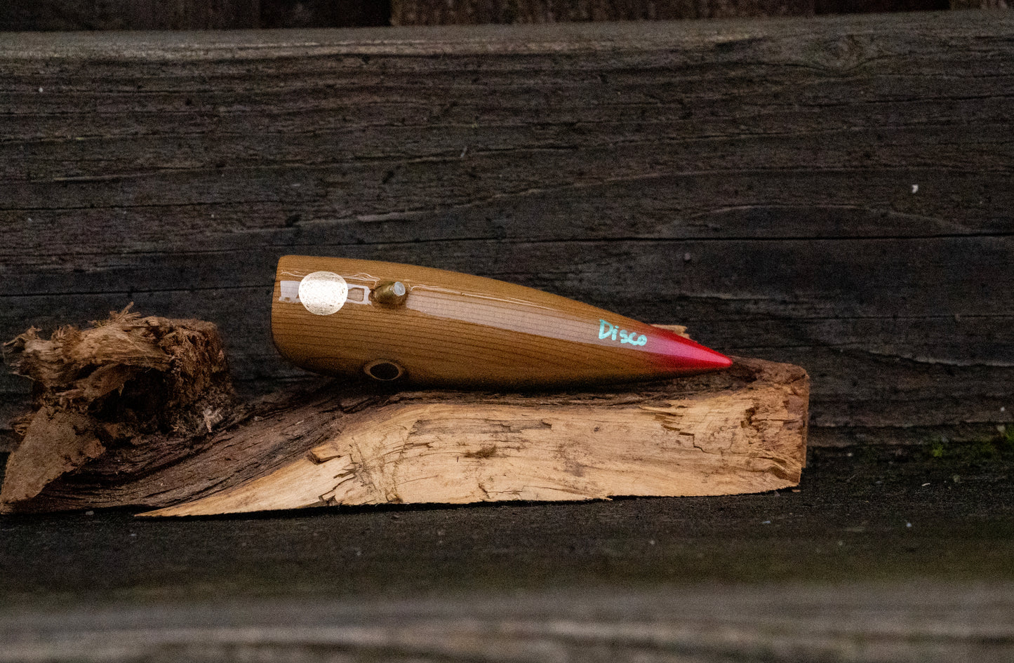 4 inch Custom - Dark teal back with rainbow fleck over wood grain with UV