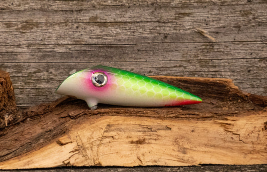 Custom 3 inch - Green back and scale with pink eye spot and red tail with UV