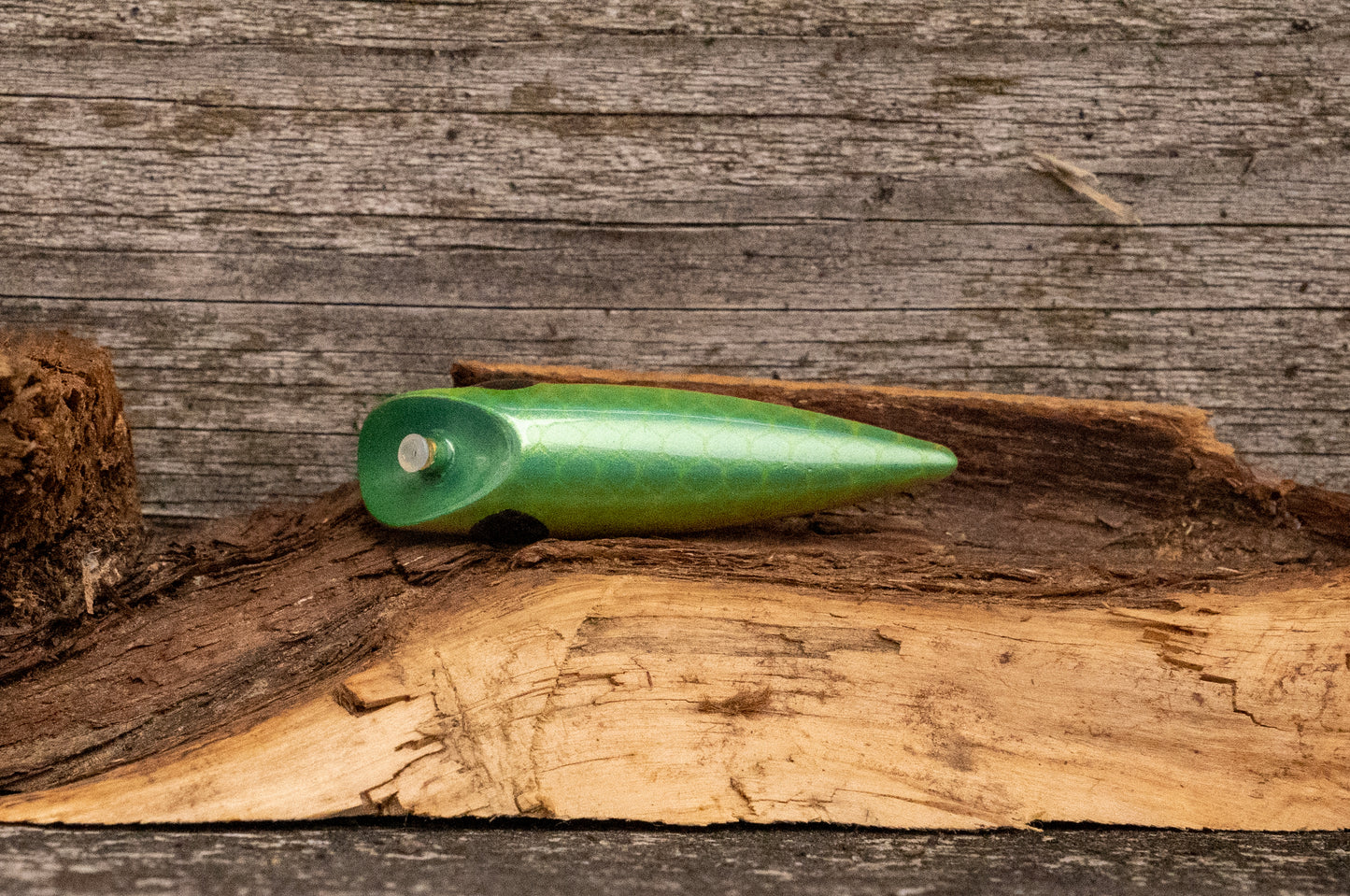 Extra Small Signature - Blue/green scale over wood grain and red tail with UV