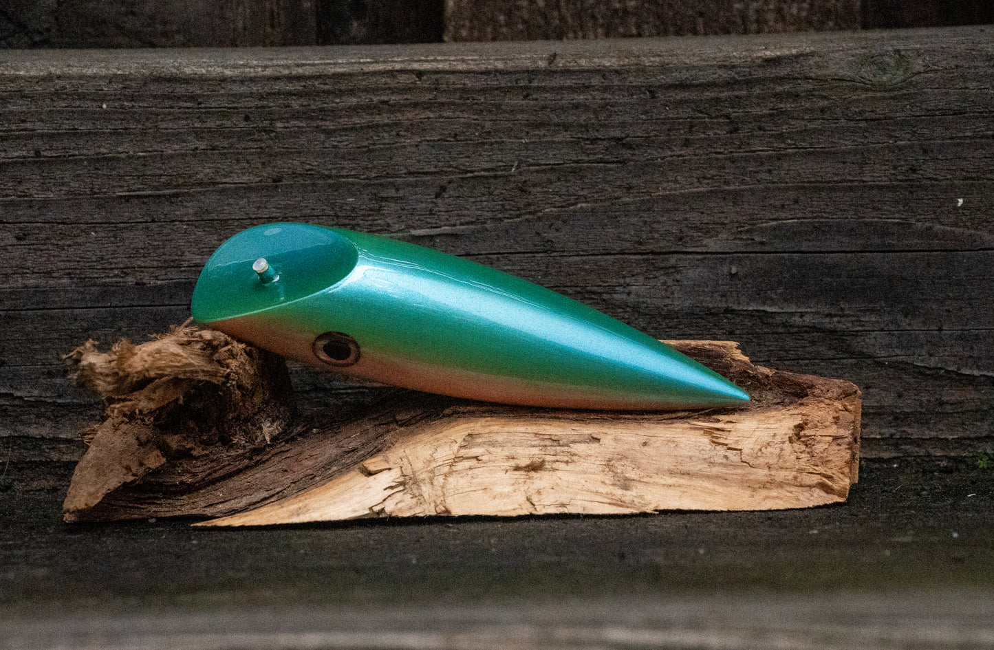 Medium Signature - Aquamarine colour shift over wood grain with UV