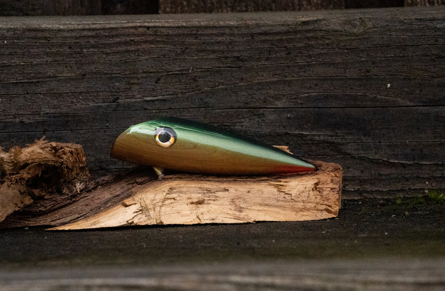 4 inch Custom - Dark teal back with rainbow fleck over wood grain with UV