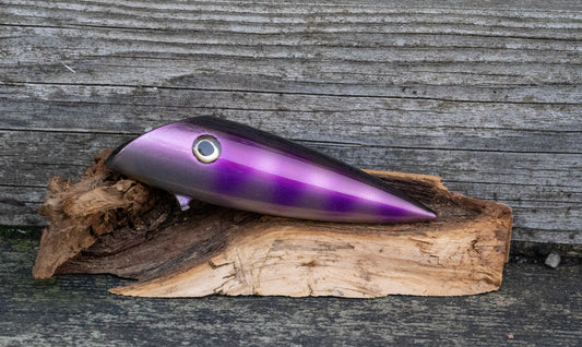 Medium Signature - Black sparkle back with pink stripe and parr marks over metallic base with UV