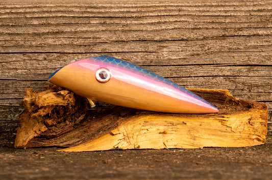 Custom 4.5 inch - Blue scale and pink stripe over yew burl with UV