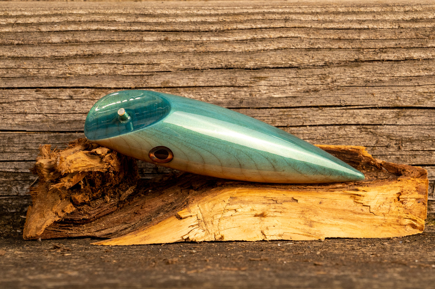 Medium Signature - Light blue colourshift back over yew burl with UV