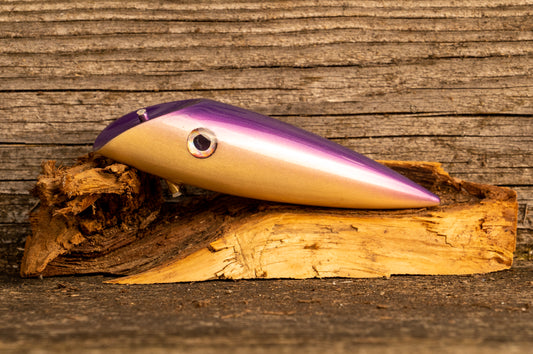 Medium Signature - Purple back over woodgrain with UV