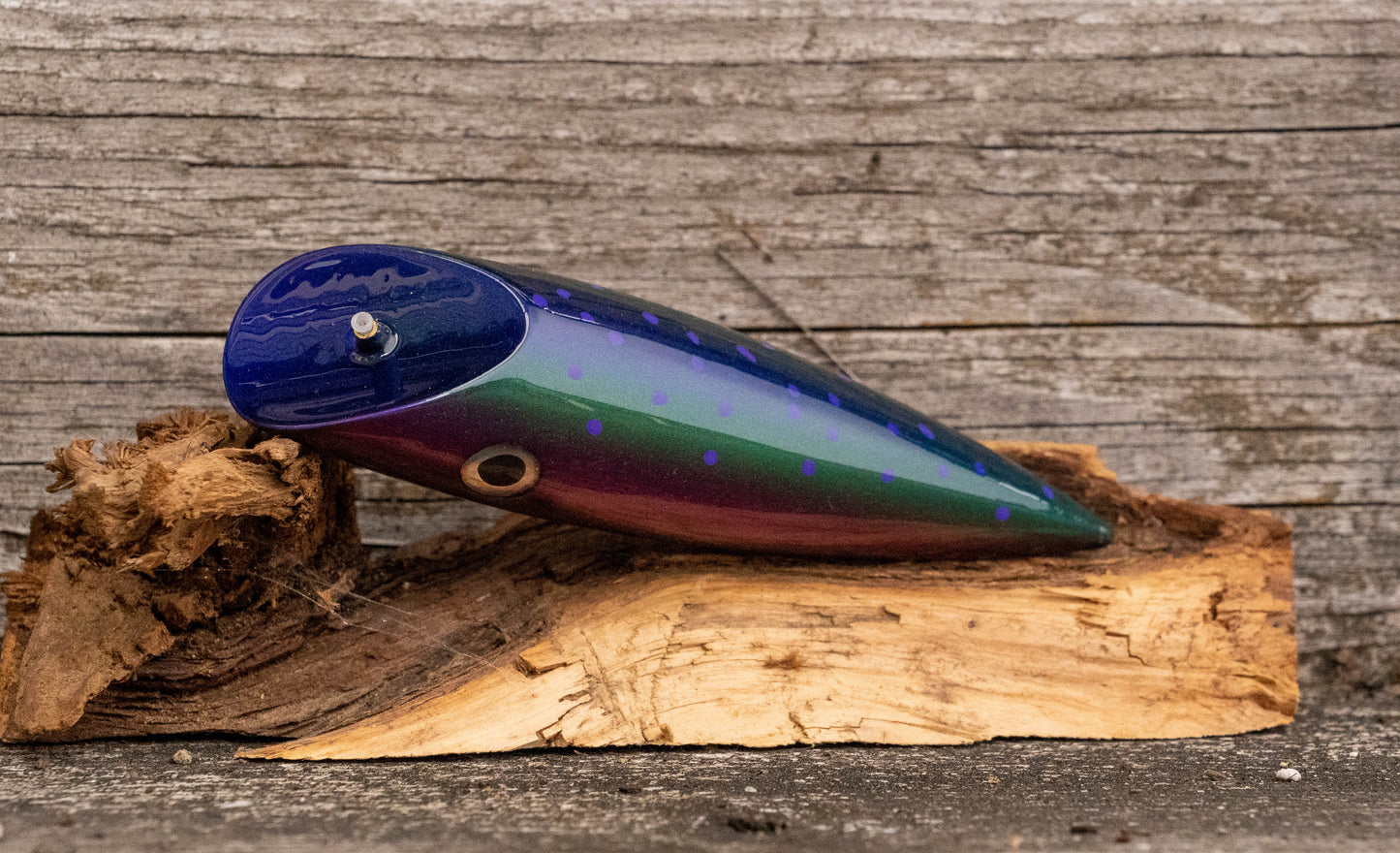 Medium Signature - Blue/green/indigo back with pink stripe and blue dots with UV